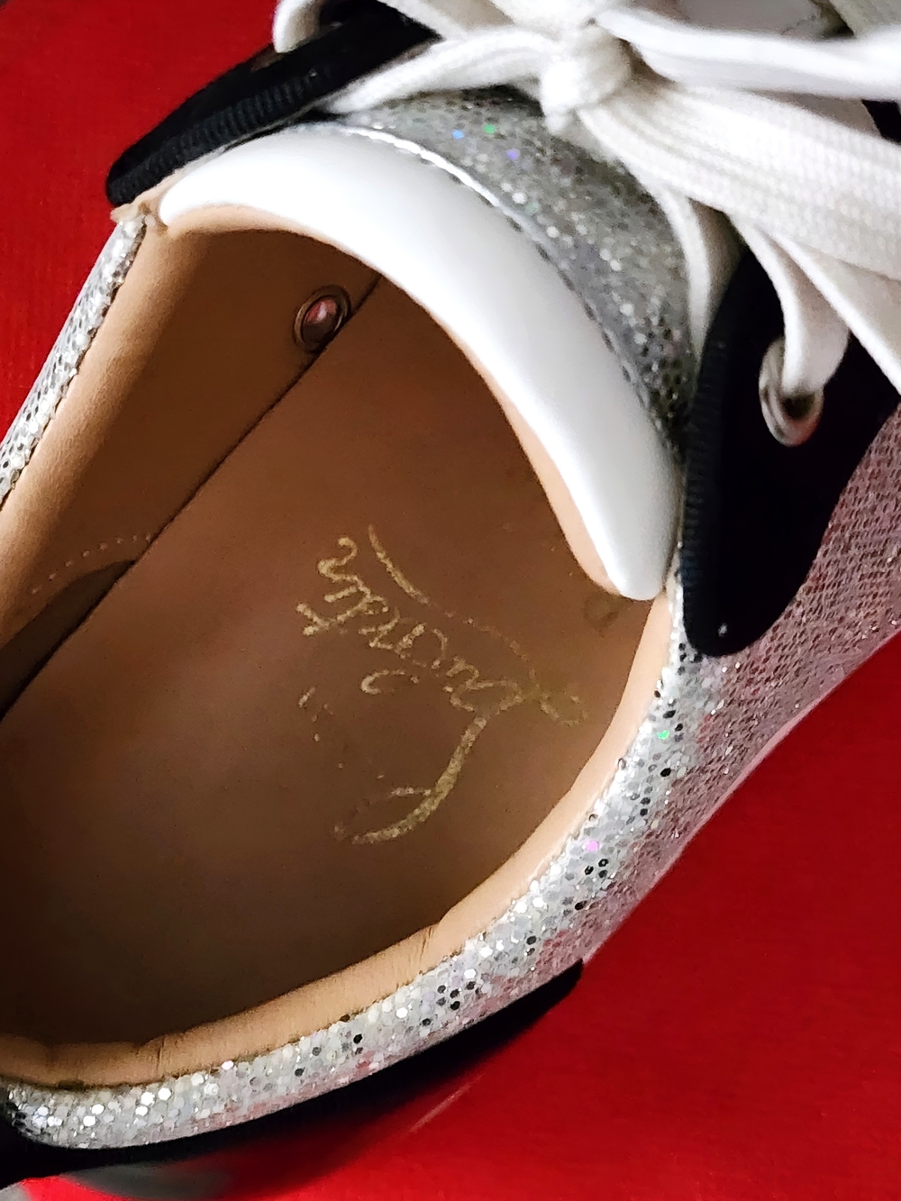 Christian Louboutin Women’s Pink Glitter Spike Sneakers - Picture 6 of 8